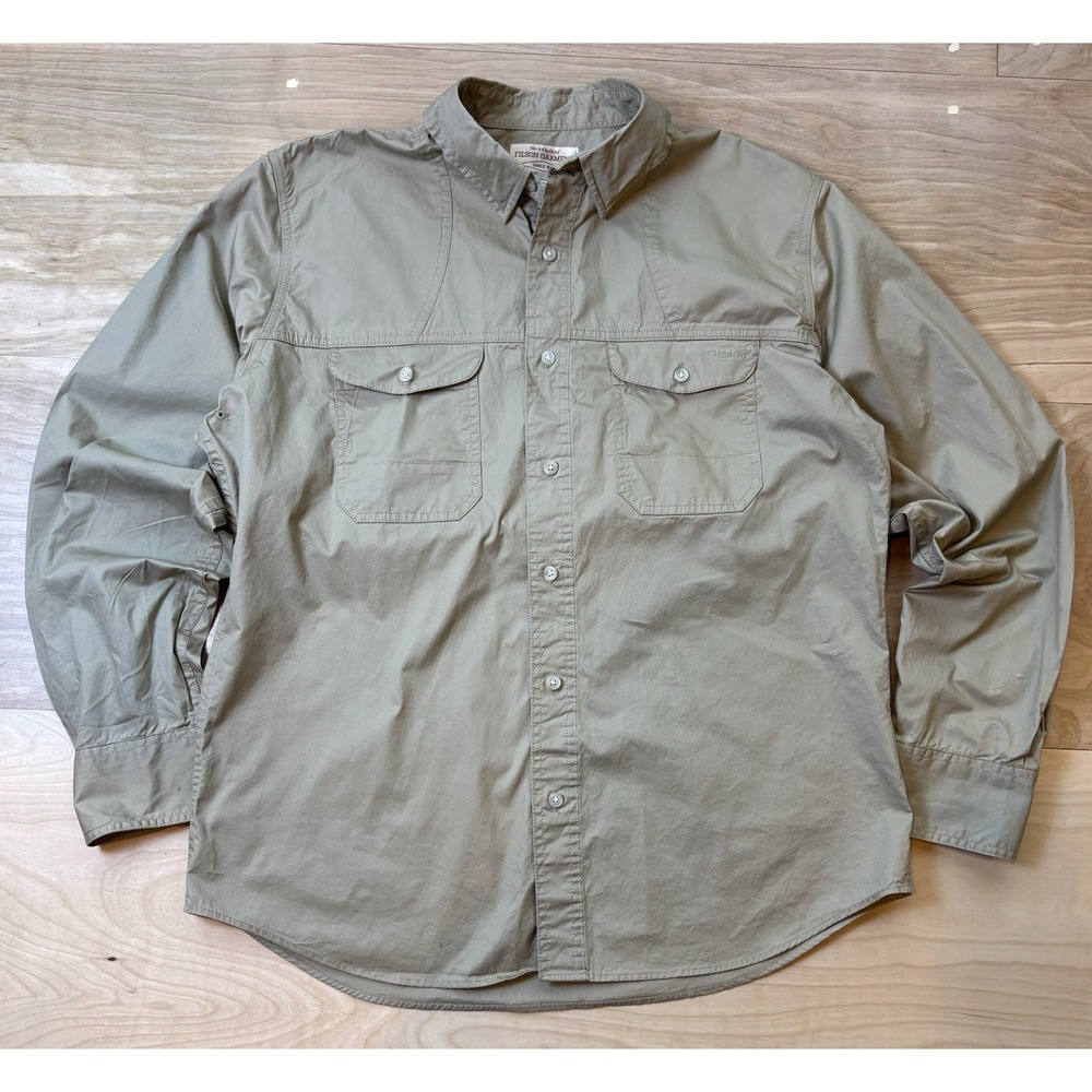 CC Filson Shirt Mens Large Field Safari Guide Long Sleeve Tan Outdoors Button Up